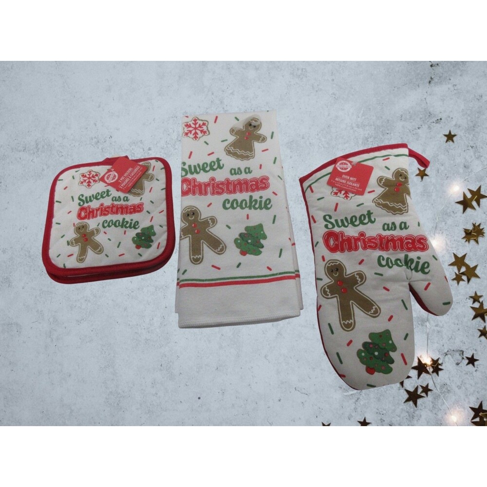 4 pc kitchen towel set (1 Kitchen Towels 1 Oven Mitt 2 Potholders Sweet Christma